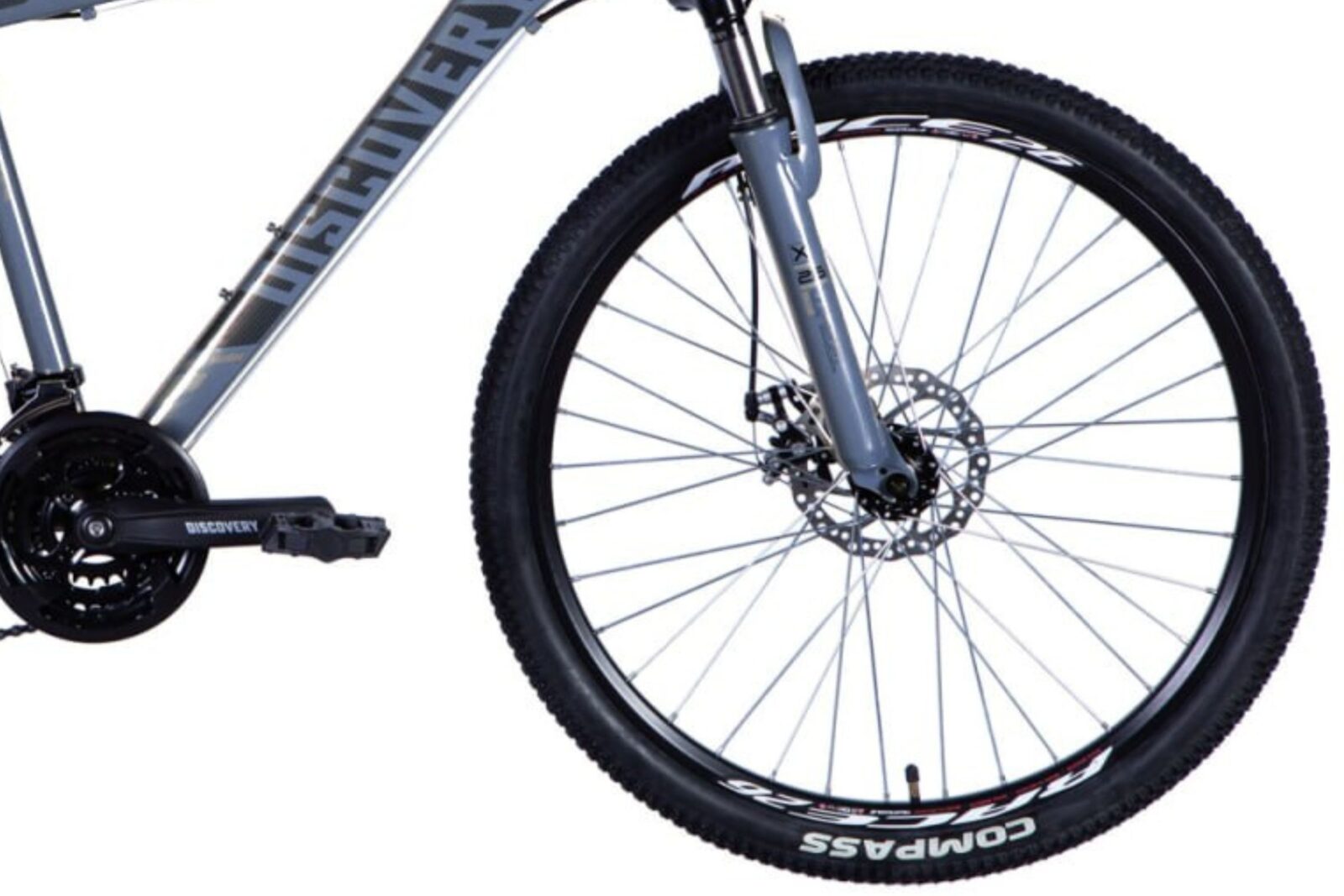 Rower górski marki Discovery z widocznym kołem