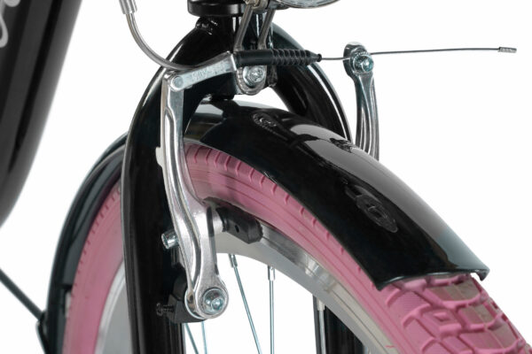 Cykel med rosa däck och metallbroms