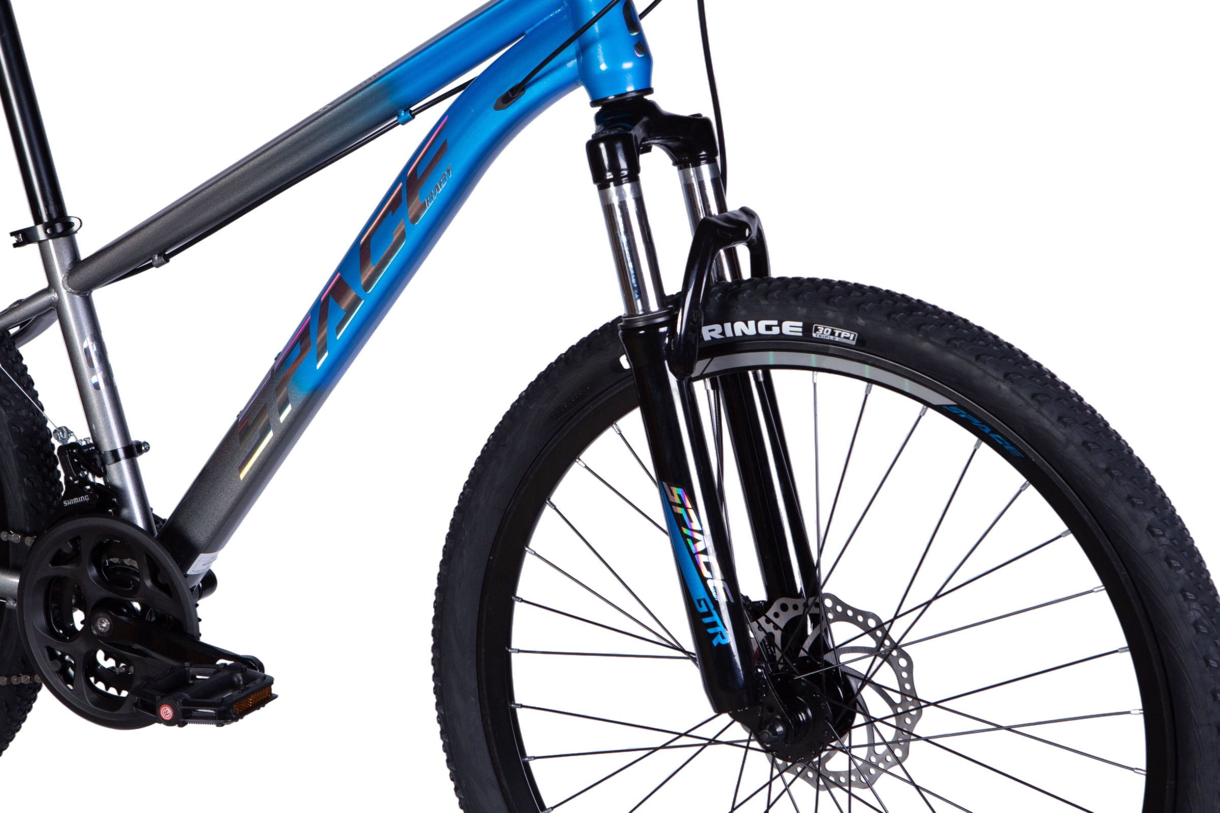 Niebieski rower górski z widelcem przednim