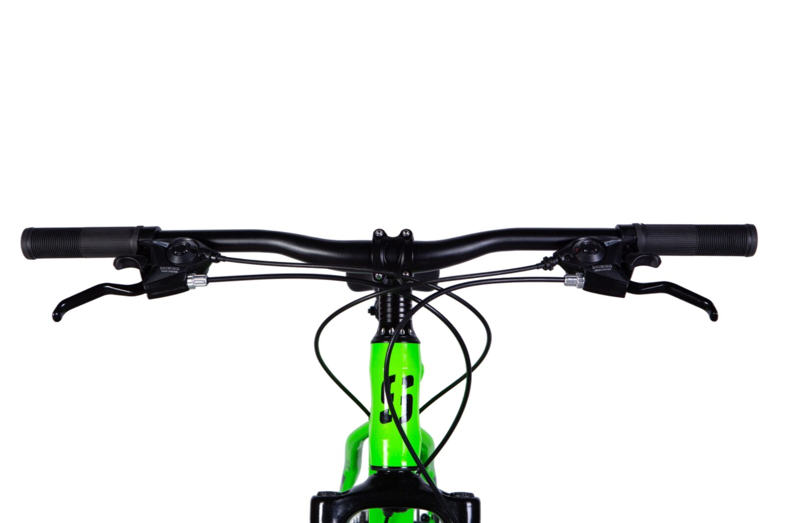 Grön cykelstyre mot vit bakgrund.