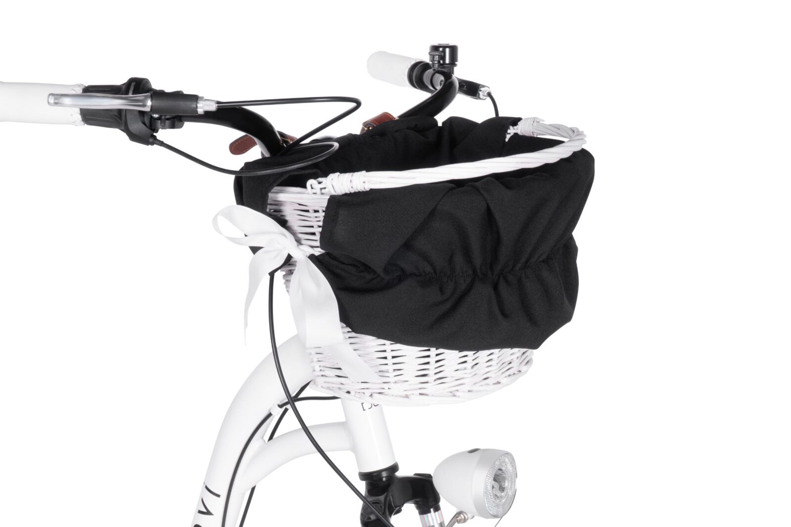 Koszyk rowerowy w białym kolorze z czarną podszewką