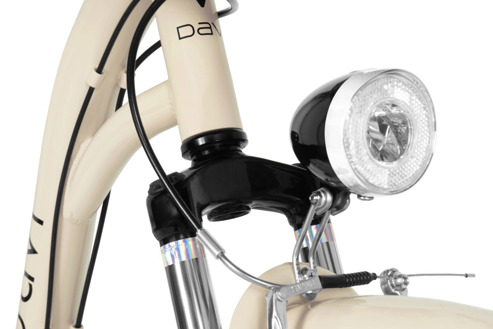 Widok na przednią część roweru z lampą