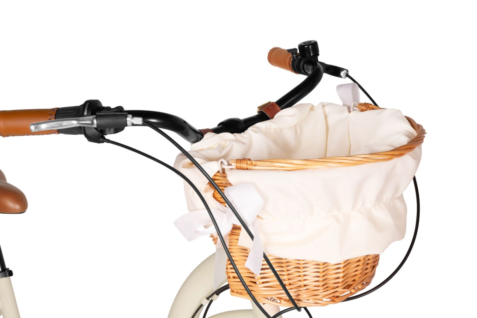 Kierownica roweru z wiklinowym koszykiem