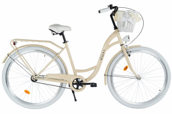 Beige damcykel med vit korg framtill