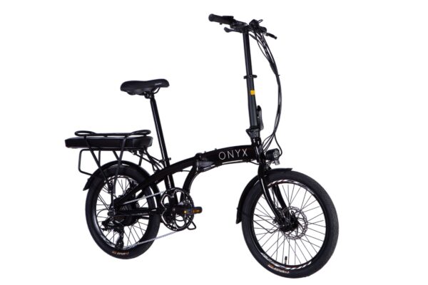 Czarny składany rower elektryczny ONYX.