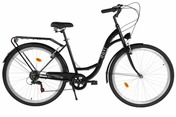 Czarny rower miejski z komfortowym siodełkiem.