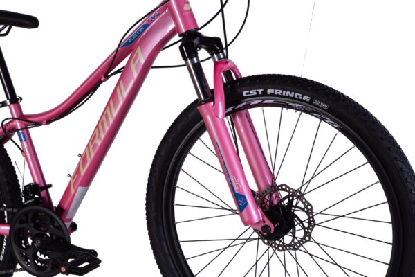 Rower górski w różowym kolorze.
