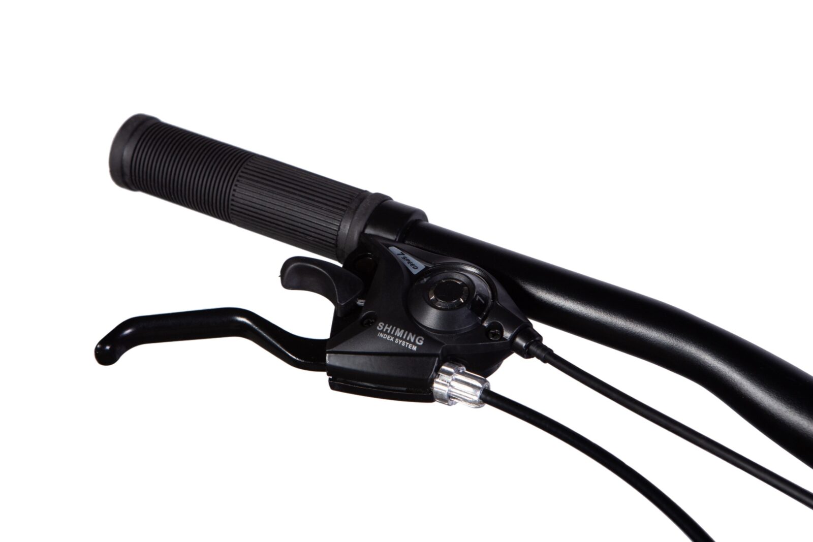 Czarna manetka hamulca rowerowego.