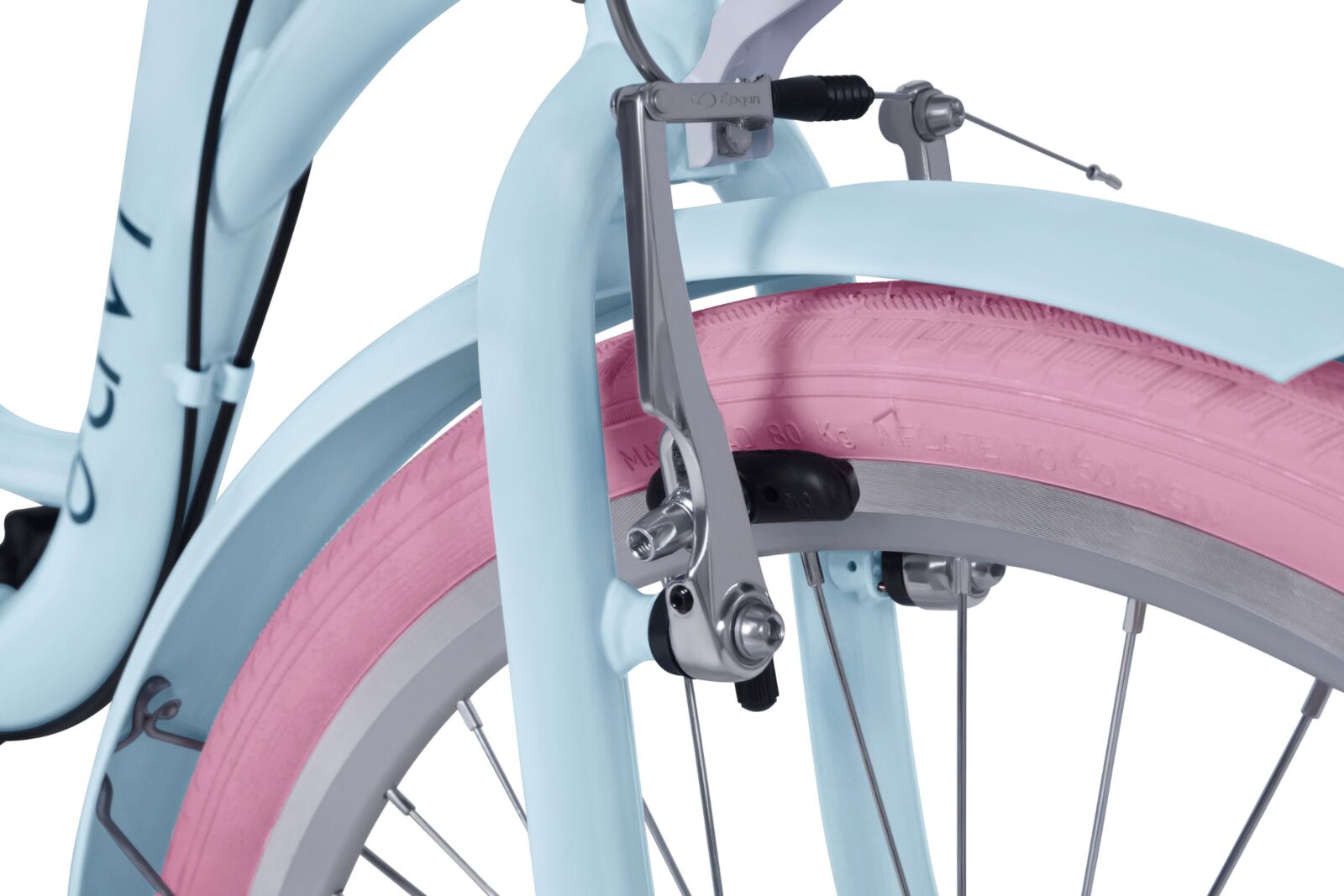 Niebieski rower z różowymi oponami