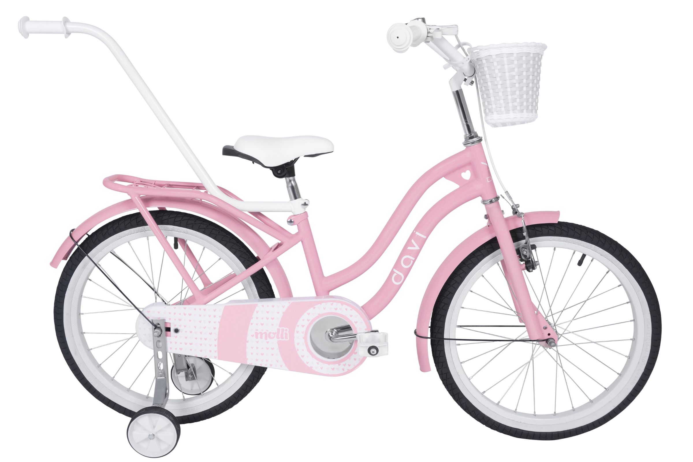 rower dziecięcy davi molli 20", 110 130 cm, 1 bieg, różowy