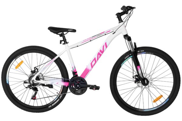 rower górski mtb davi bella aluminium, 27,5", 160–185 cm, 21 biegów, biały/różowy