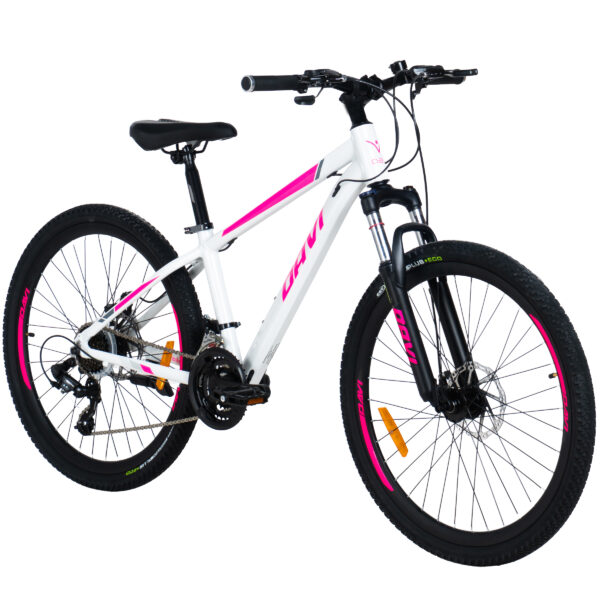 rower górski mtb davi bella aluminium, 26", 145 170 cm, 21 biegów, biały/różowy