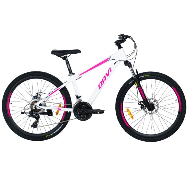 rower górski mtb davi bella aluminium, 26", 145 170 cm, 21 biegów, biały/różowy