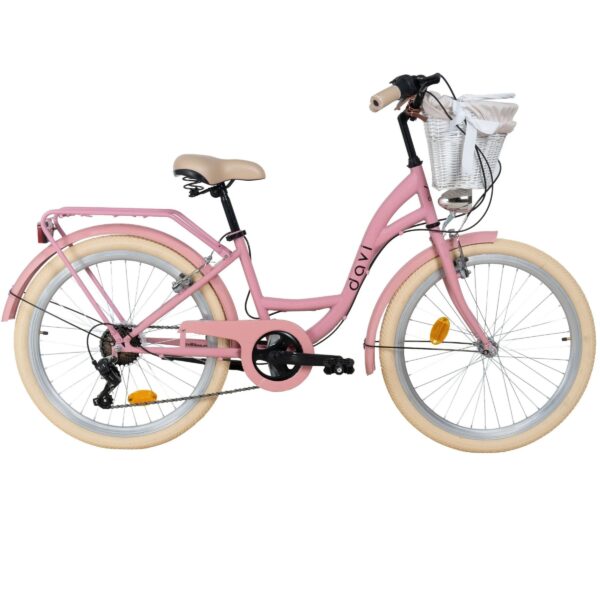 rower dziecięcy davi amelia 24", 130–165 cm, 7 biegów, różowy/beżowy